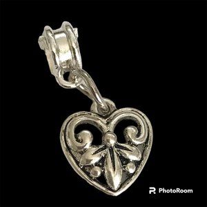 Fleur de Lis Heart European Slider Charm Silver Tone Vintage Pendant Nola Saints